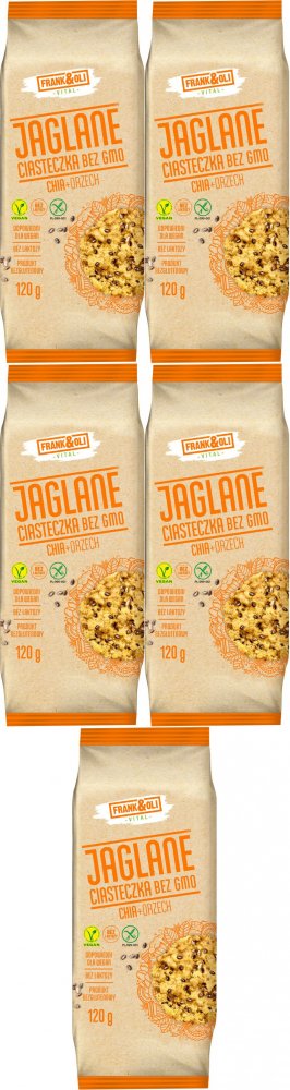 5x Ciasteczka jaglane Frank&Oli, bez GMO, z orzechami i nasionami chia, 120g