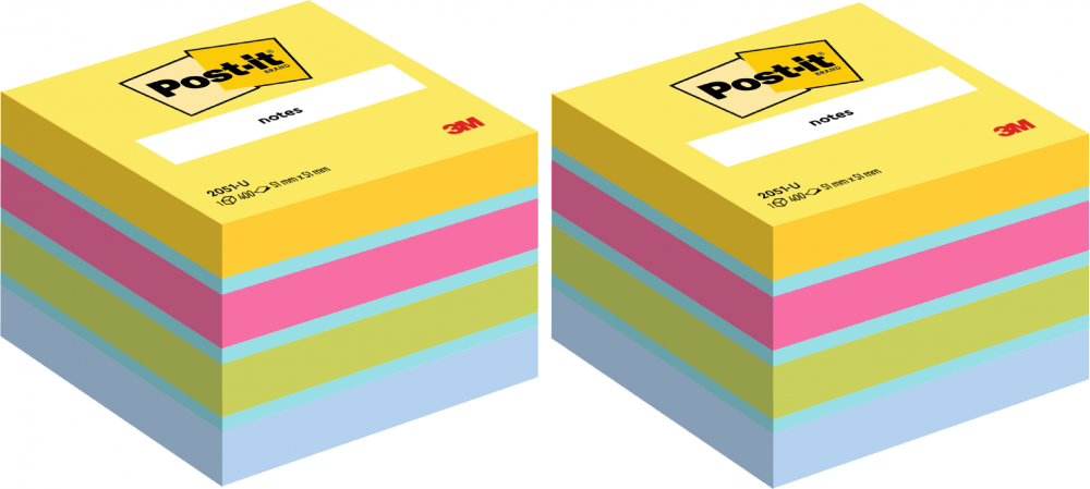 2x Karteczki samoprzylepne Post-it, 51x51 mm, 400 karteczek, mix kolorów