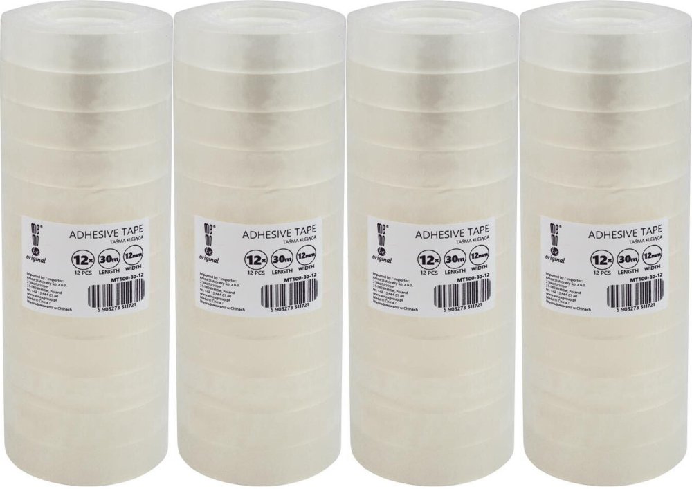 4x Taśma klejąca MemoBe 12mmx30m, 12 sztuk, przezroczysty