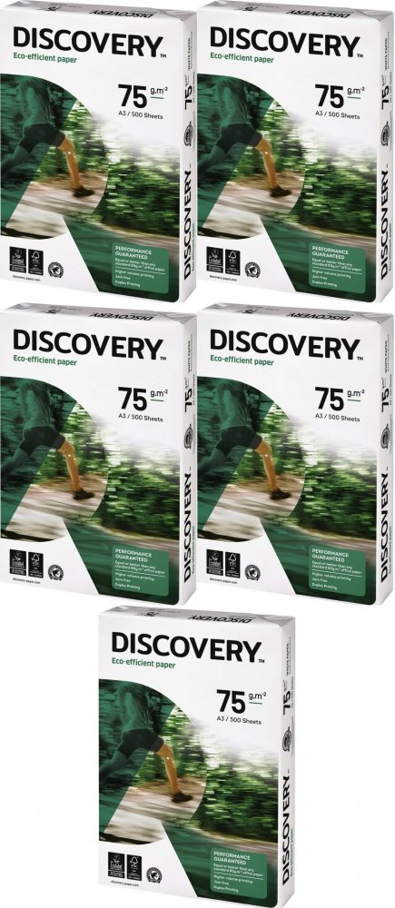 5x Papier ksero Discovery, A3, 75g/m2, 500 arkuszy, biały