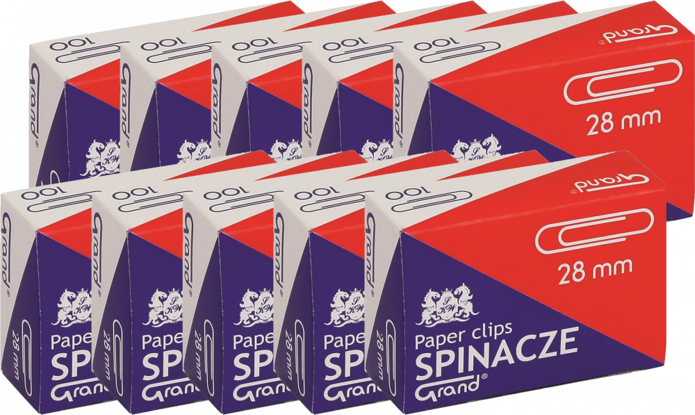 10x Spinacz Grand, okrągły, 28mm, 100 sztuk, srebrny