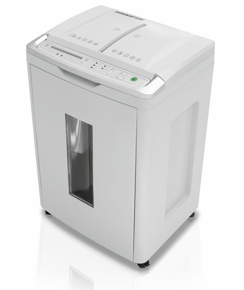 Niszczarka do papieru automatyczna Opus Shredcat 8285 CC, paski/ścinki (cross-cut) 4x10mm, 350 kartek, P-4/T-4/E-2/O-1/F-1 DIN, biały