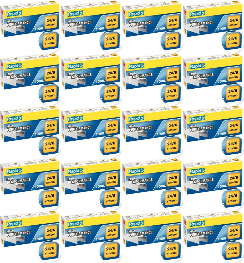 20x Zszywki Rapid Strong, 24/6 1M, 1000 sztuk, srebrny