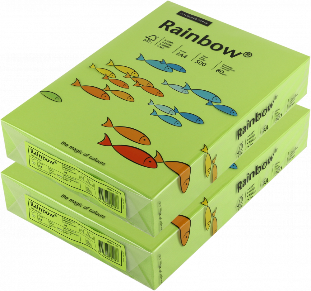 2x Papier ksero ekologiczny Rainbow, A4, 80g/m2, 500 arkuszy, jasny zielony (R74)