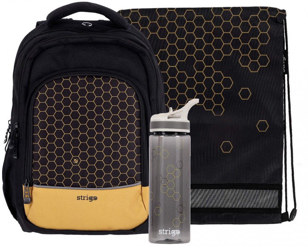 Zestaw: Plecak szkolny Misty + Worek na buty + Bidon Strigo Strigo Plaster Miodu