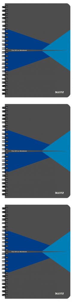 3x Kołonotatnik Leitz Office, A5, w kratkę, 90 kartek, okładka PP, szaro-niebieski