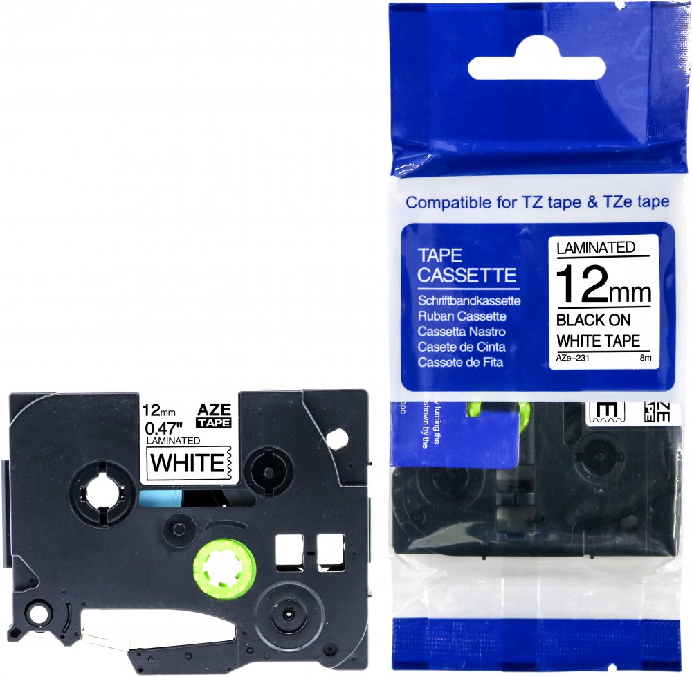 Taśma zamienna Aimotech AZe-231 do Brother TZe-231 (TZ231), 12mmx8m, nadruk czarny, taśma biała