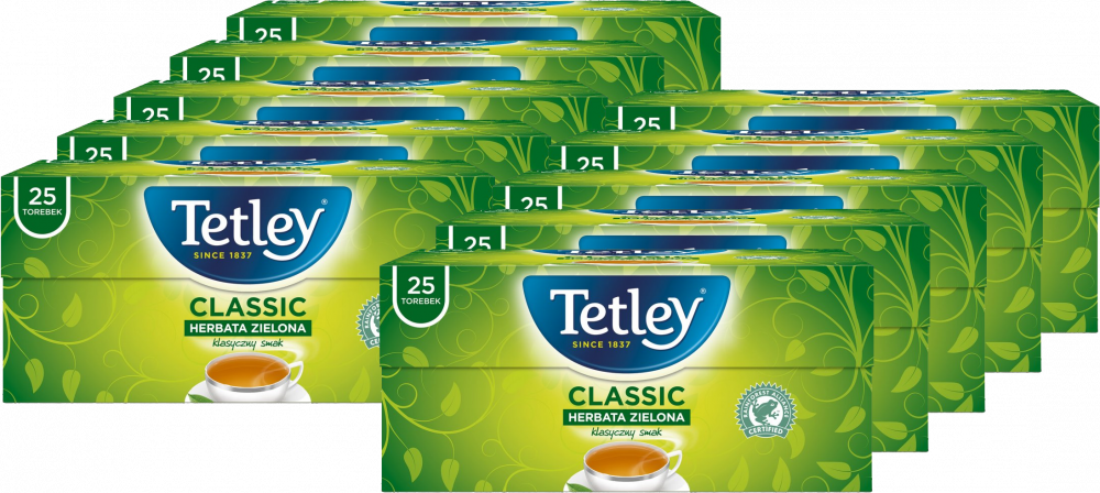 10x Herbata zielona w torebkach Tetley Classic, 25 sztuk x 1.5g