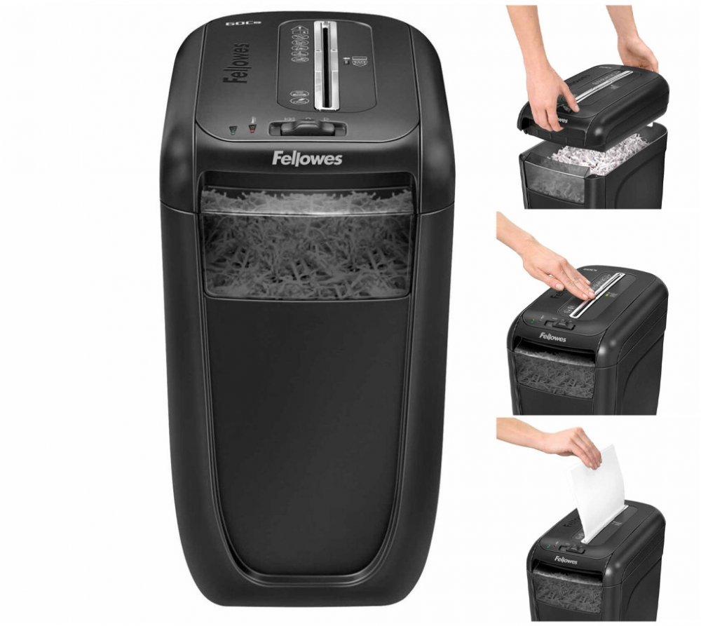 Niszczarka do papieru Fellowes 60Cs, ścinek 4x40mm, 10 kartek, P-4/T-4 DIN, czarny