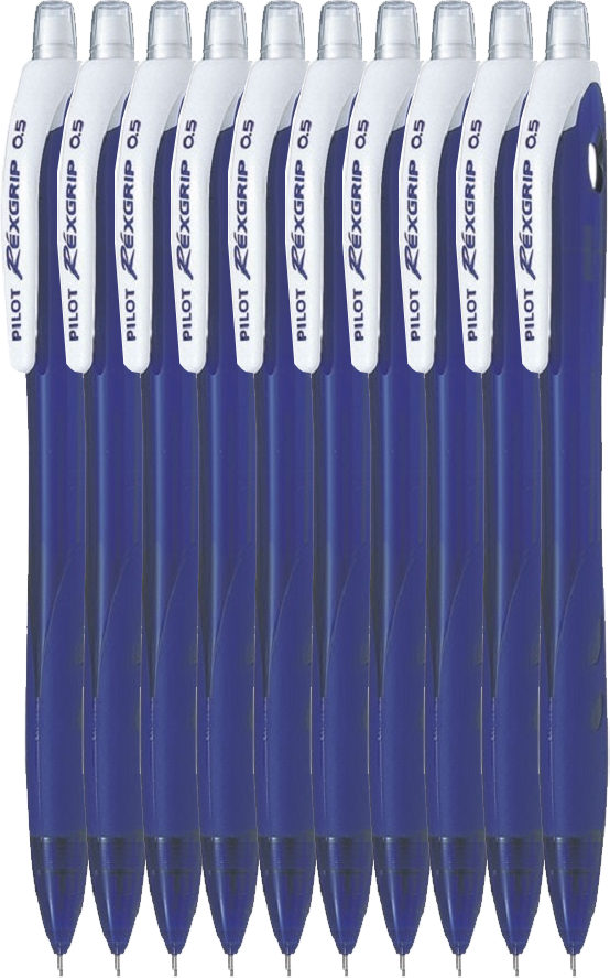 10x Ołówek automatyczny Pilot Rexgrip Begreen, 0.5mm, z gumką, niebieski