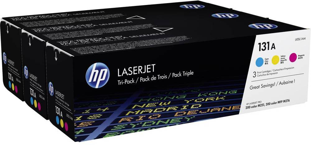 Toner HP 131A (U0SL1AM), 3x1800 stron, 3 sztuki, CMY cyan (błękitny), yellow (żółty), magenta (purpurowy)