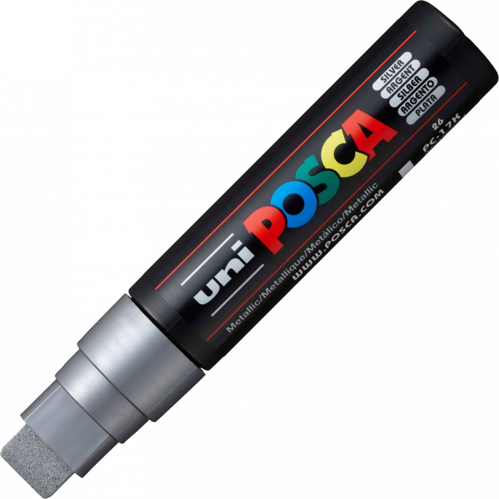 Marker Posca PC-17K, z farbą plakatową, ścięta, 15mm, srebrny
