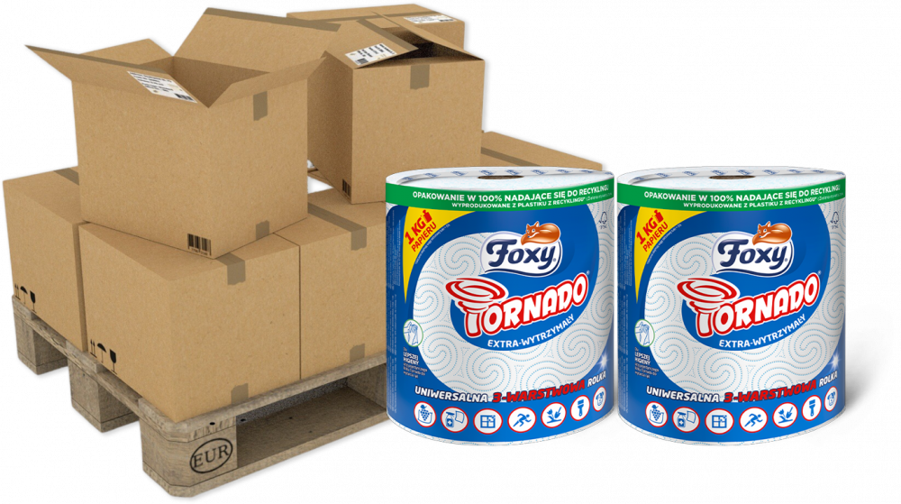 192x Ręcznik papierowy Foxy Tornado, 3-warstwowy, w roli, 1 rolka, biały