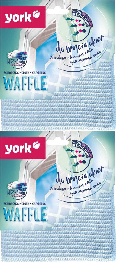 2x Ściereczka z mikrofibry York Waffle, do mycia okien, 35x35cm, 1 sztuka, niebieski