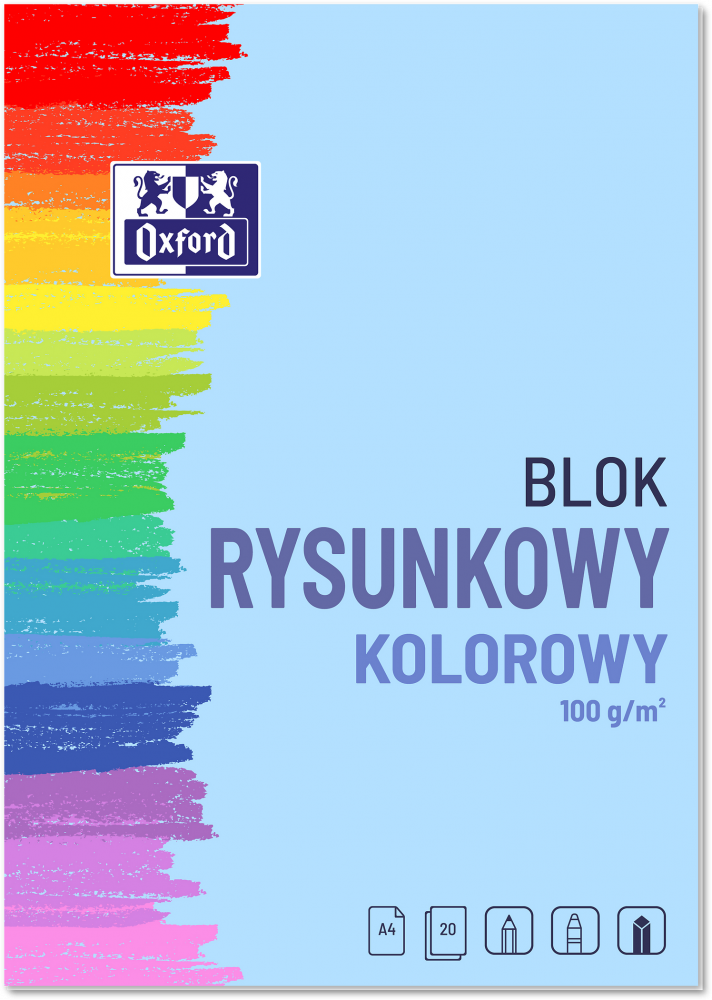 Blok rysunkowy Oxford, A4, 10 kartek, kolorowy, 100g/m2