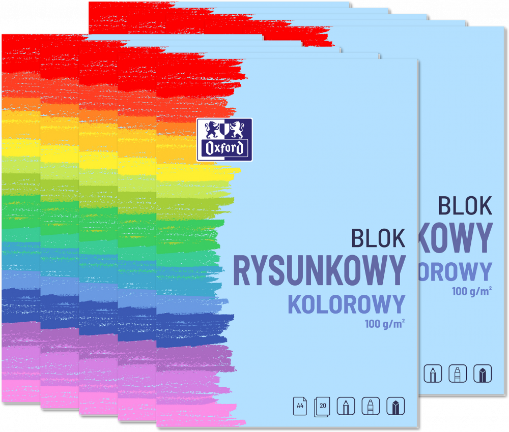 10x Blok rysunkowy Oxford, A4, 10 kartek, kolorowy, 100g/m2