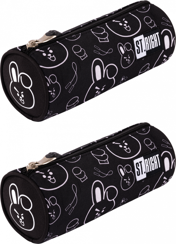 2x Piórnik tuba St.Right PU1 Clever Bunny, bez wyposażenia, 23x9.5x6cm, czarny