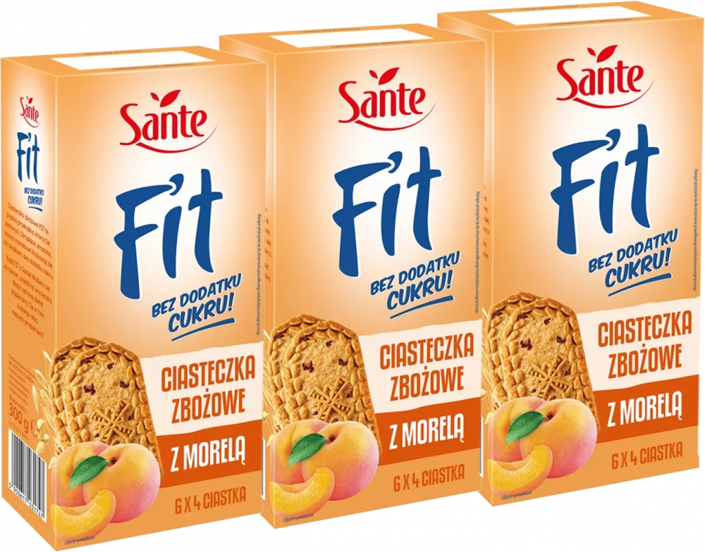 3x ciasteczka zbożowe Sante Fit, z morelą, bez cukru, 300g