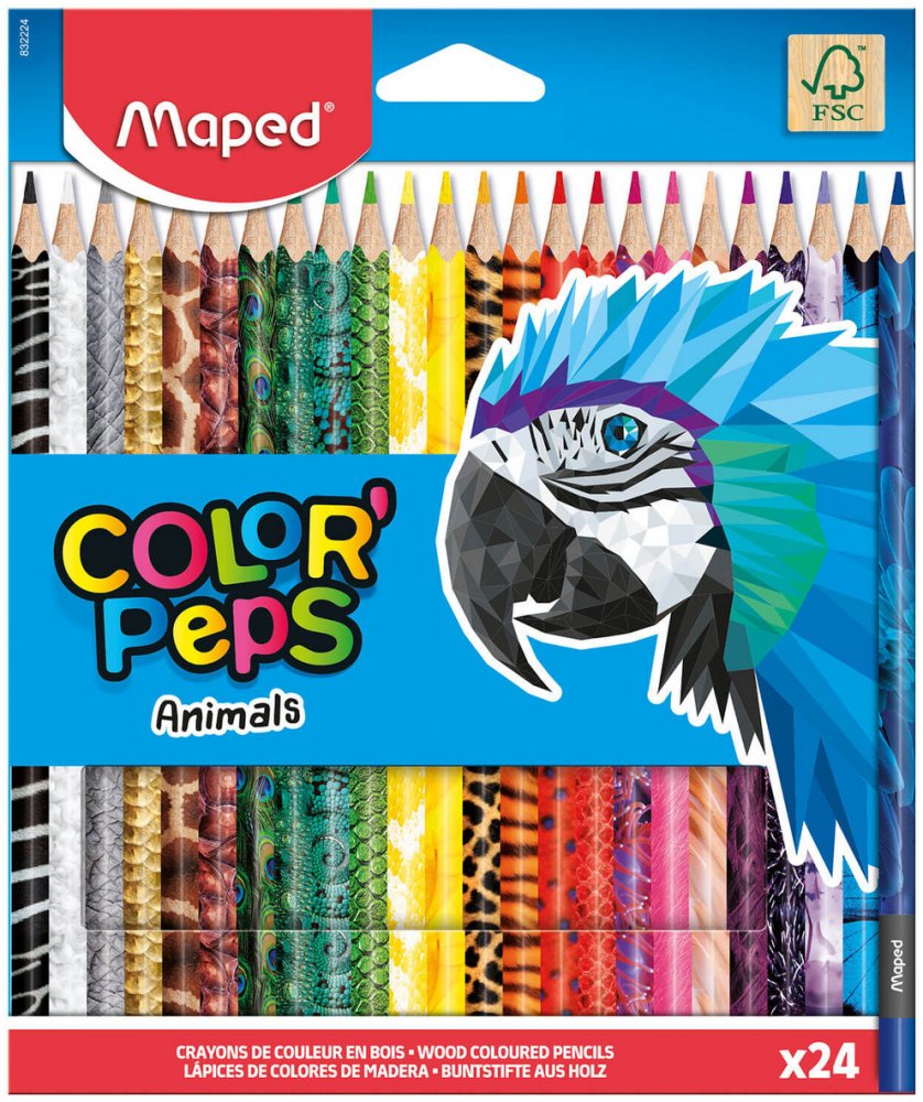 Kredki ołówkowe trójkątne Maped Color'Peps Animals, 24 sztuki, mix kolorów