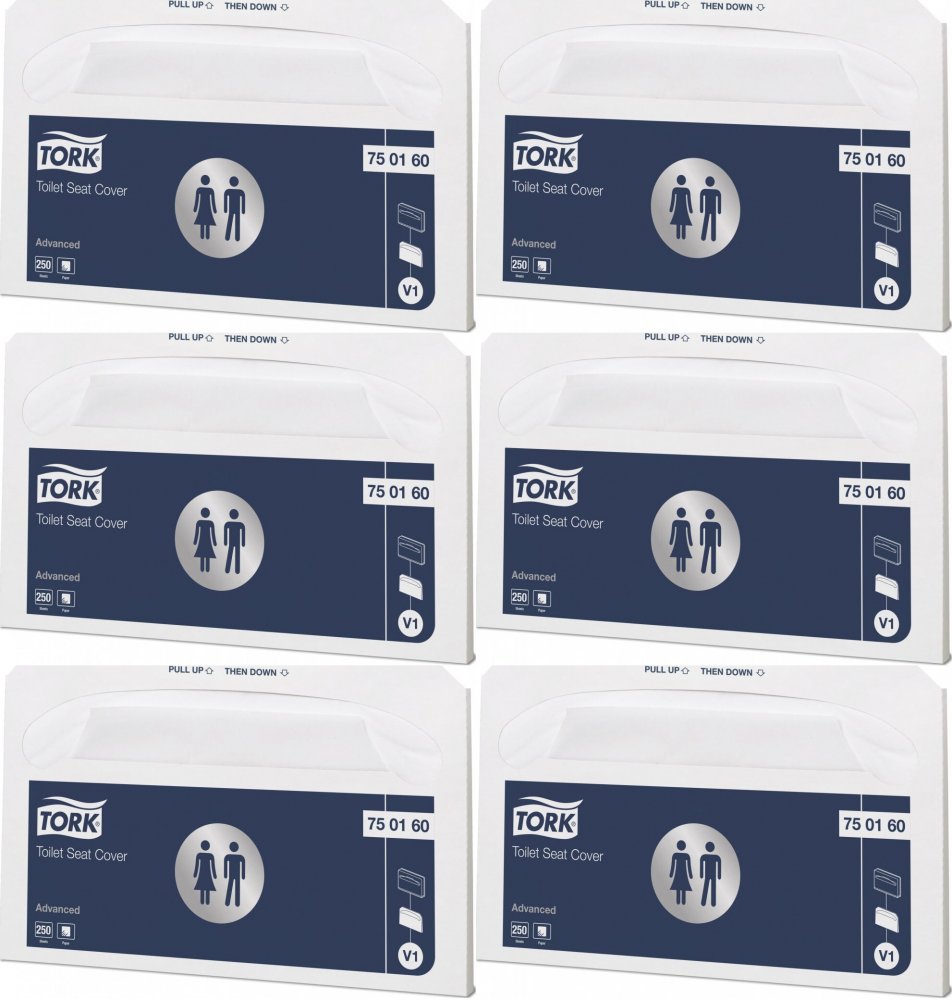 6x Nakładki papierowe Tork 750160 Advanced, na deskę sedesową, 250 sztuk, biały
