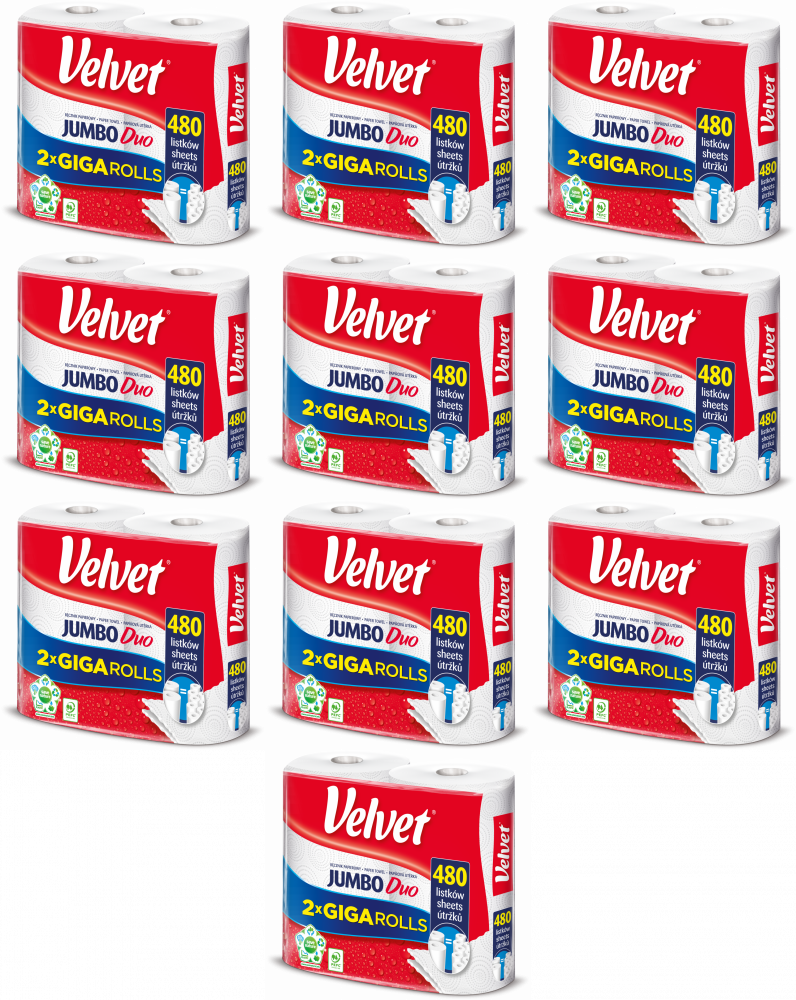 10x Ręcznik papierowy Velvet Jumbo Duo, 2-warstwowy, w roli, 2 rolki, biały