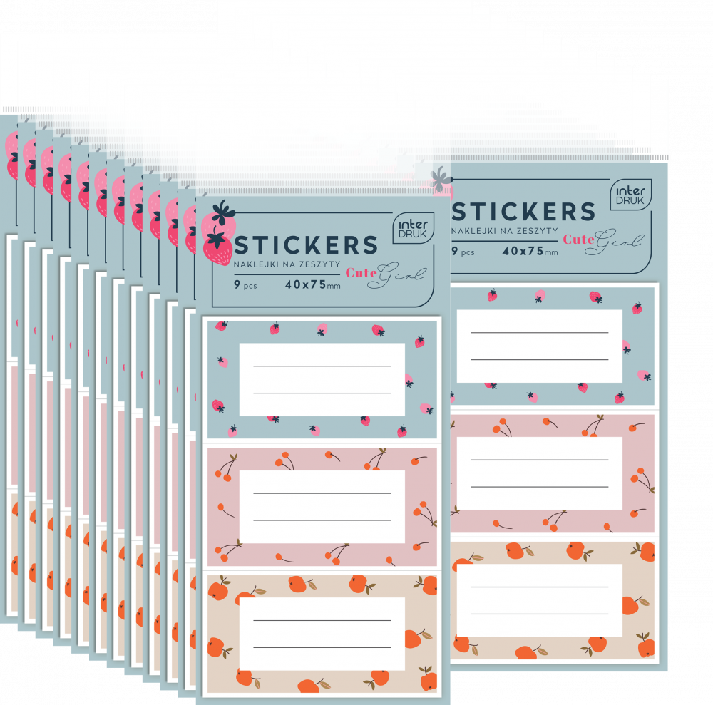24x Naklejki na zeszyty Interdruk Cute Girl, 40x75mm, 9 sztuk, mix wzorów