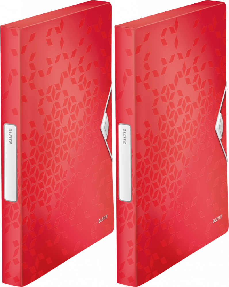 2x Teczka plastikowa z gumką Leitz Wow, A4, 30mm, czerwony