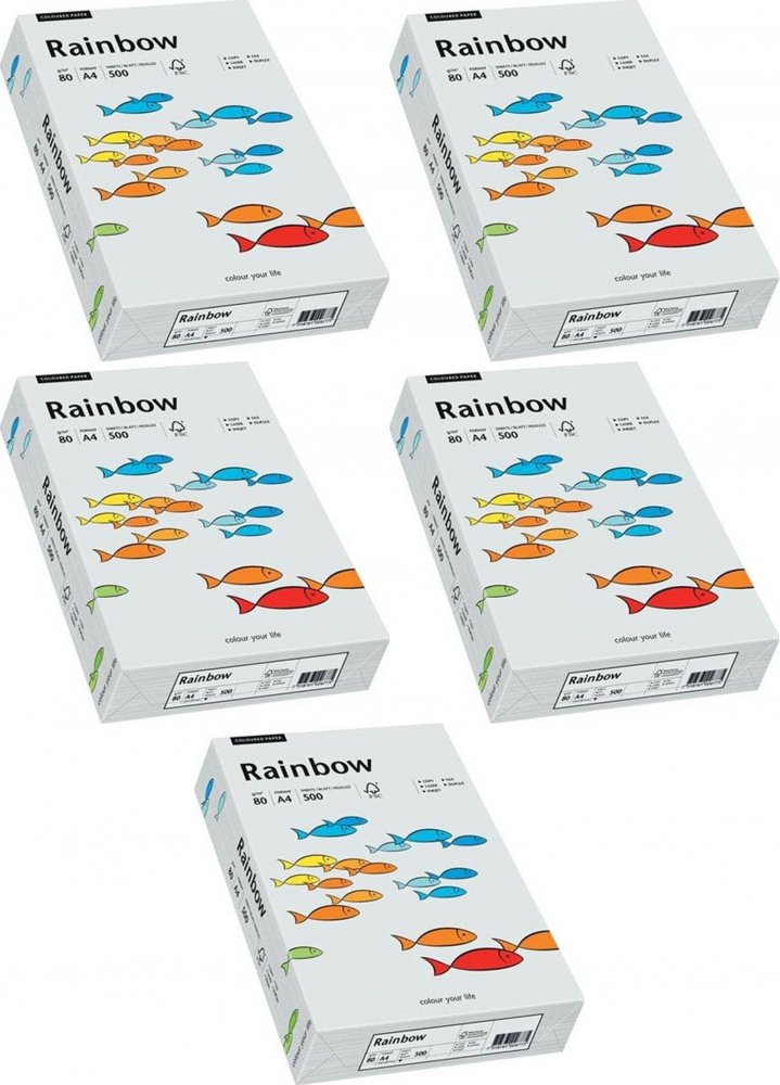 5x Papier kolorowy Rainbow, A4, 80g/m2, 500 arkuszy, jasny szary (R93)