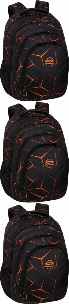 3x Plecak szkolny CoolPack Drafter 3 Lava, trzykomorowy, 27l, 44.5x32x19cm, czarno-pomarańczowy