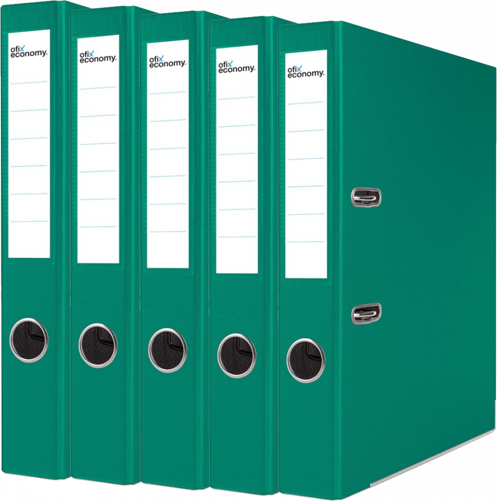 5x Segregator A4 Ofix Economy, z wyklejką, 50mm, do 350 kartek, zielony