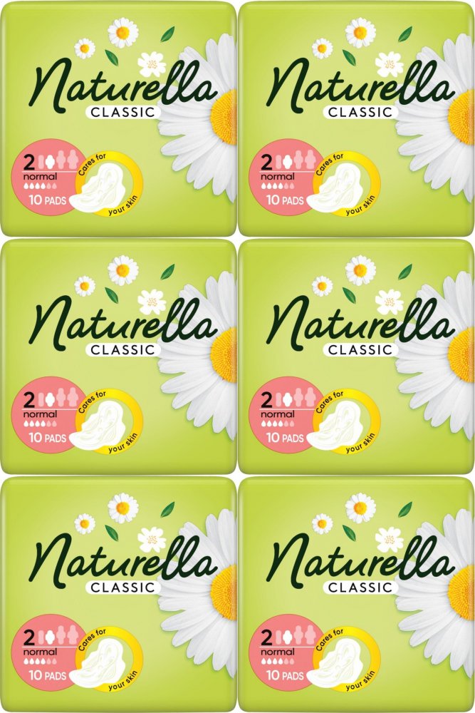 6x Podpaski Naturella Classic Normal, ze skrzydełkami, 10 sztuk