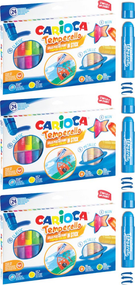 3x Farby w sztyfcie Carioca Temperello, 24 sztuk, mix kolorów