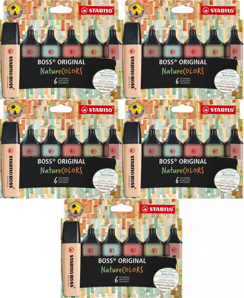 5x Zakreślacz Stabilo Boss Orginal Nature Colors 70/6-2-2, ścięta, 6 sztuk, mix kolorów
