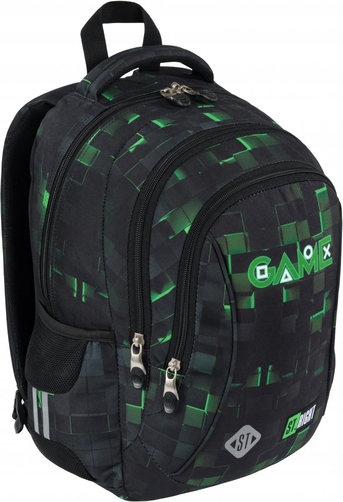 Plecak szkolny St.Right BP26 Green Game, trzykomorowy, 20l, 39x27x17cm