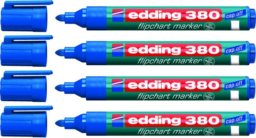 4x marker do flipchartów edding 380, okrągła, 1.5-3mm, niebieski