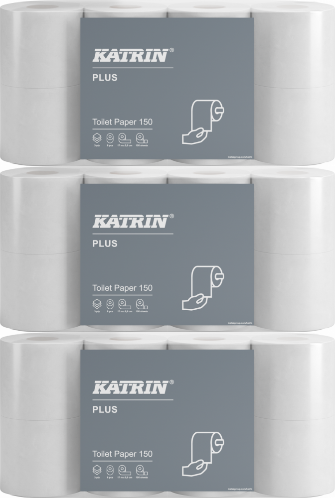 3x Papier toaletowy Katrin Plus, 3-warstwy, w rolce, 96mm x 17.25m, 8 sztuk, biały