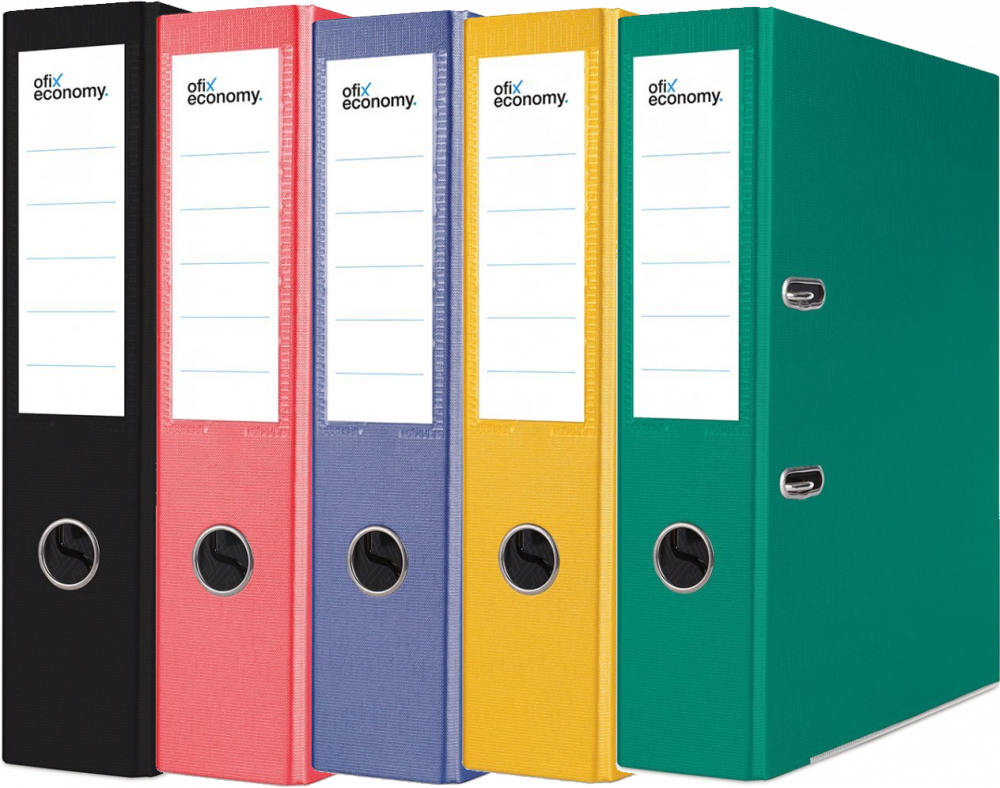 Zestaw 5x segregator A4 Ofix Economy, z wyklejką, 75mm, do 500 kartek, mix kolorów