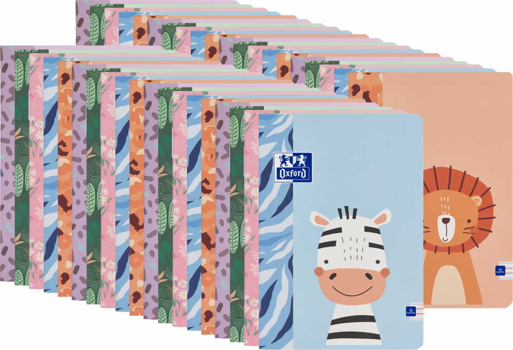 60x Zeszyt w wąskie kolorowe linie Oxford Kids, A5, miękka oprawa, 16 kartek, mix wzorów