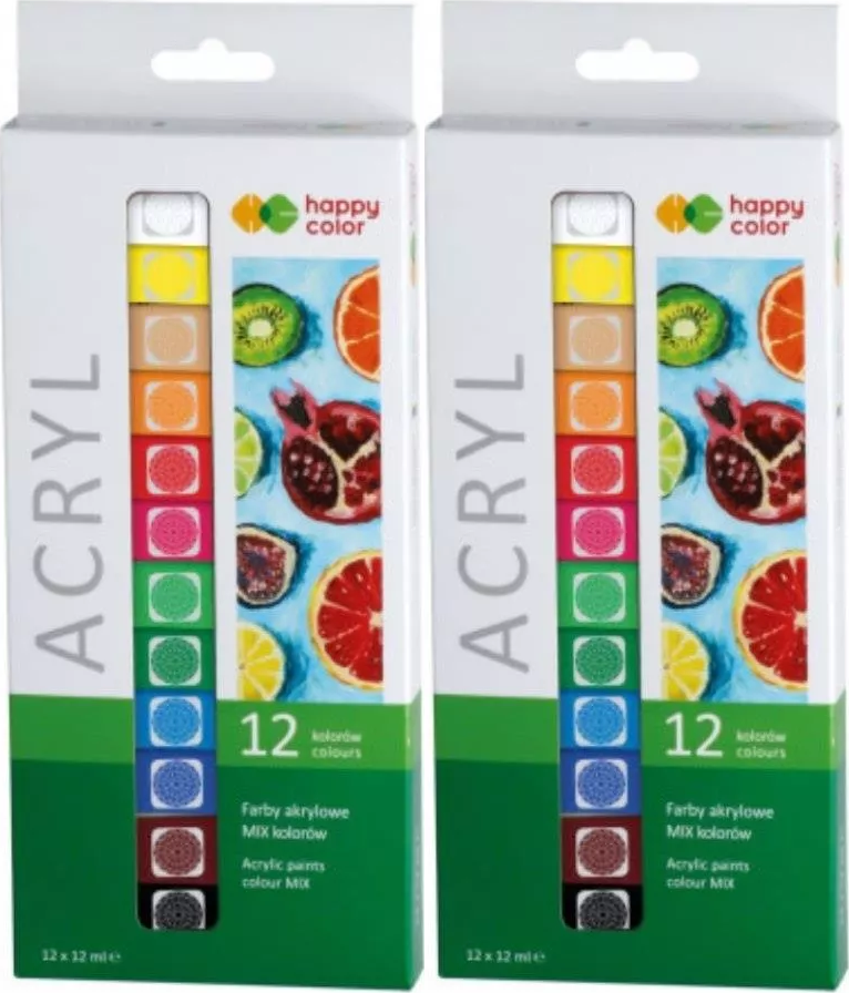 2x Farba akrylowa Happy Color, 12ml, 12 sztuk, mix kolorów