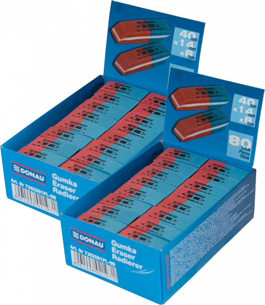 160x Gumka wielofunkcyjna Donau, 40x14x8mm, czerwono-niebieski