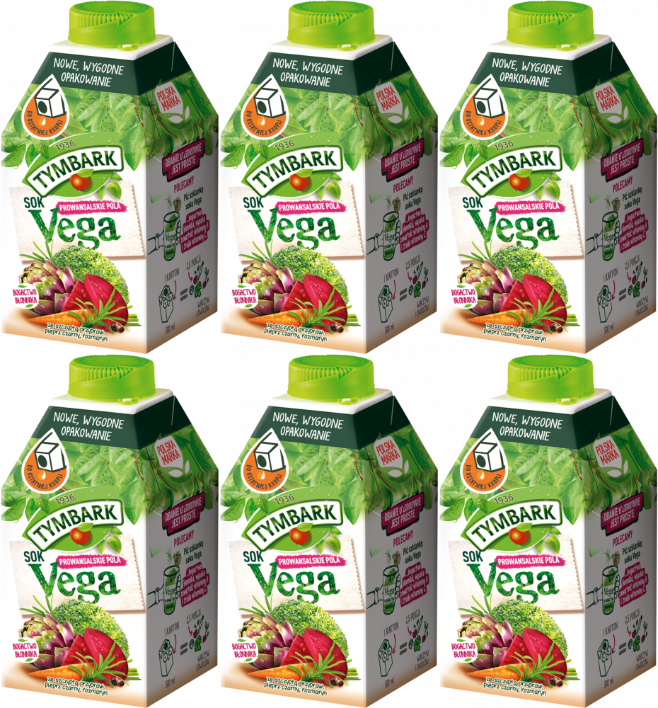 6x Sok warzywno-owocowy Tymbark Vega, Prowansalskie Pola, karton, 0.5l