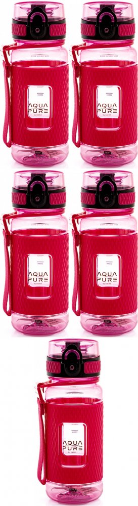 5x Bidon Astra Aqua Pure, tritan, 400ml, neonowy różowy