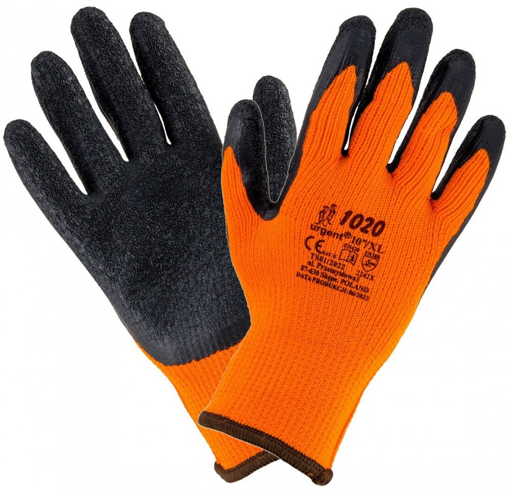 Rękawice robocze Urgent 1020, ocieplane, rozmiar 10, pomarańczowo-szary