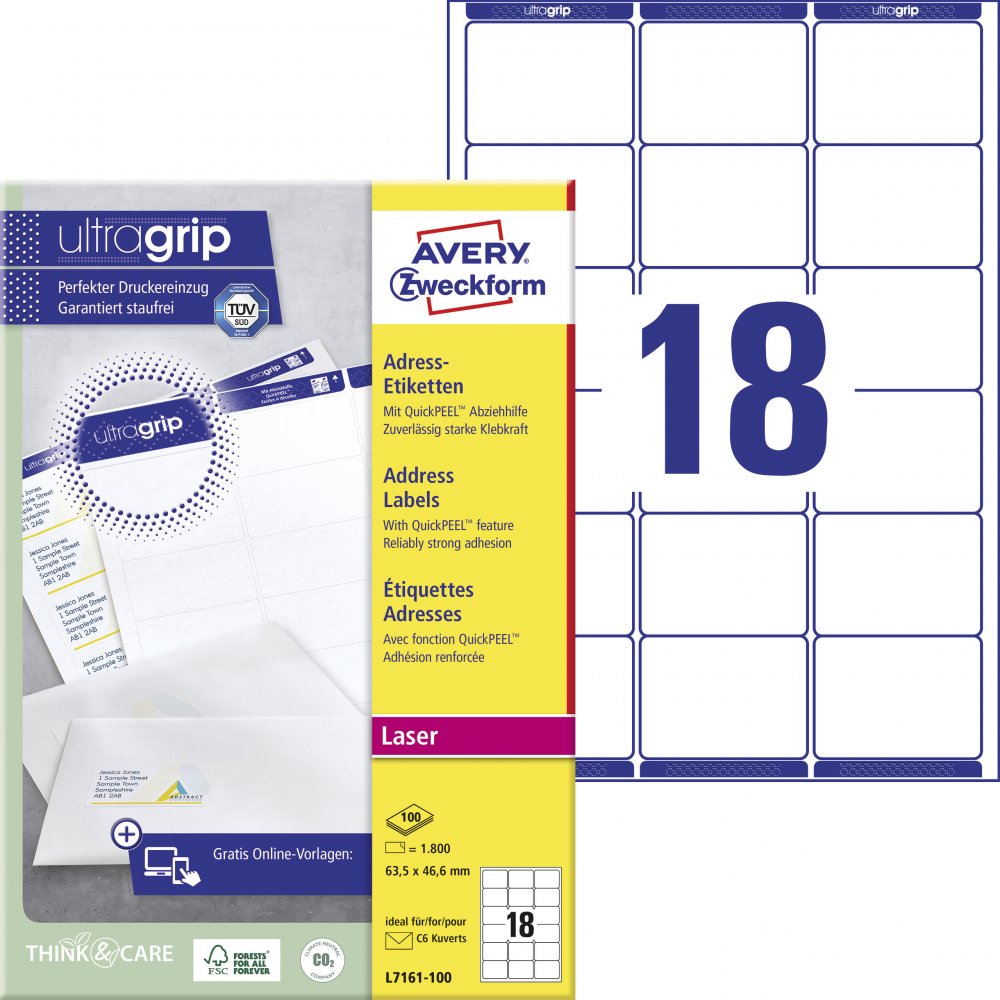 Etykiety adresowe Avery Zweckform, 63.5x46.6mm, 100 arkuszy, biały