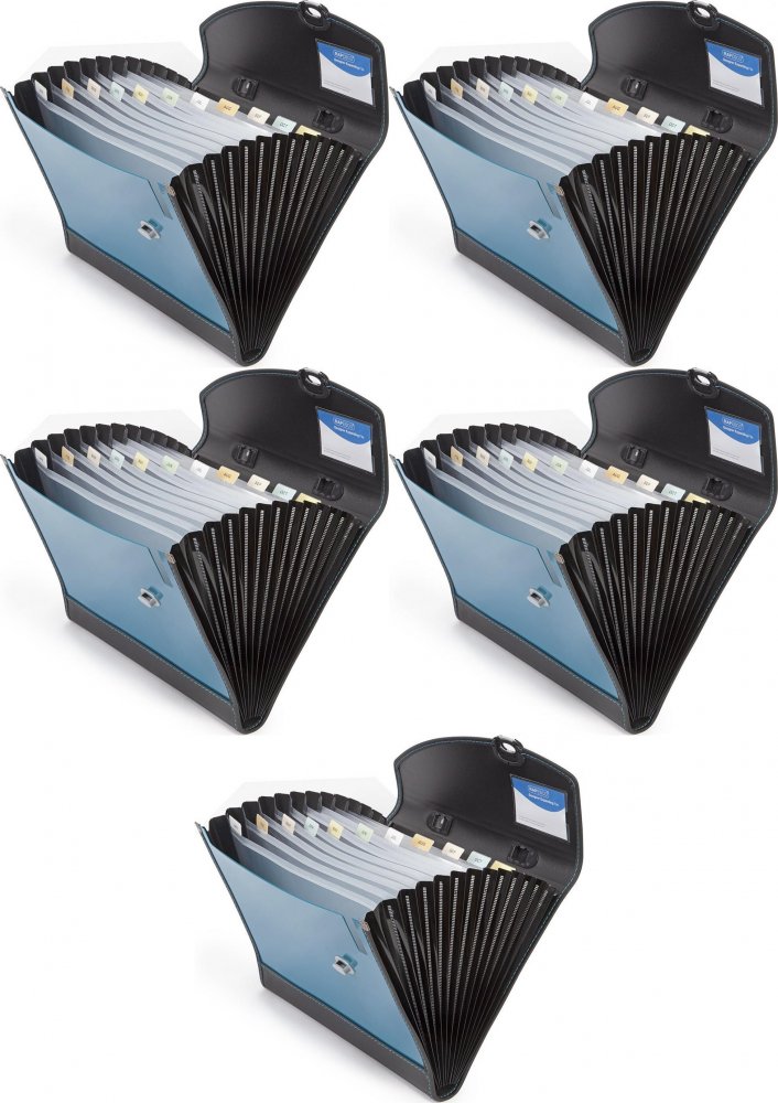 5x Teczka z przegródkami Rapesco, A4, 13 przegródek, na klips, czarny