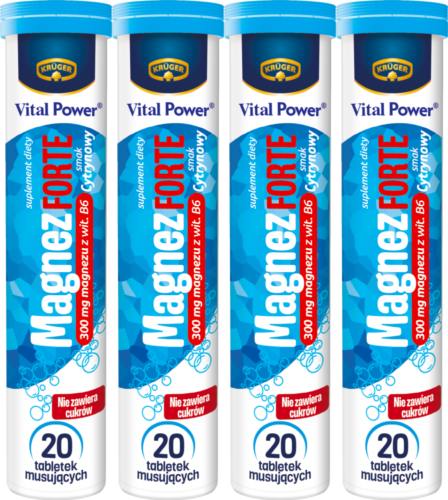 4x Tabletki musujące Krüger Vital Power Magnez Forte, cytrynowy, 102g, 20 tabletek