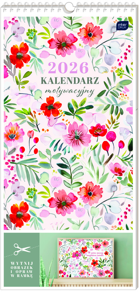 Kalendarz ścienny 2026, Interdruk, 22x46cm, miesięczny, Kwiaty