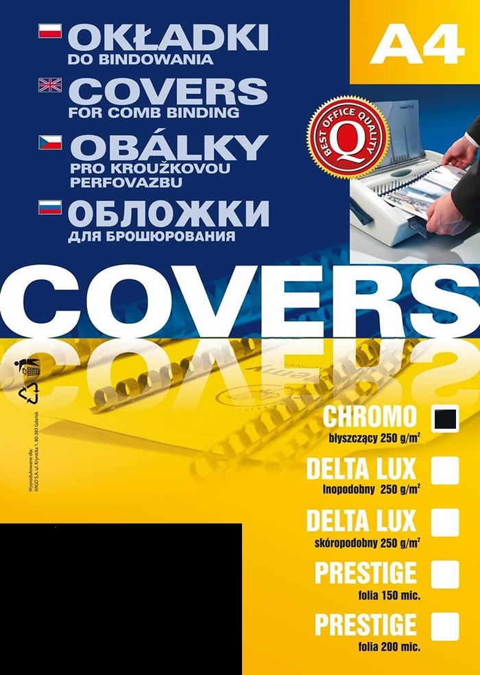 Okładki do bindowania Argo Chromo, A4, 250g/m2, kartonowe, 100 sztuk czarny