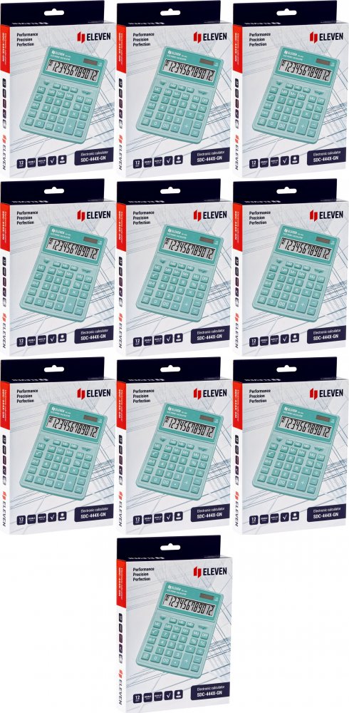 10x Kalkulator biurowy Eleven SDC-444XRGNE, 12 cyfr, zielony