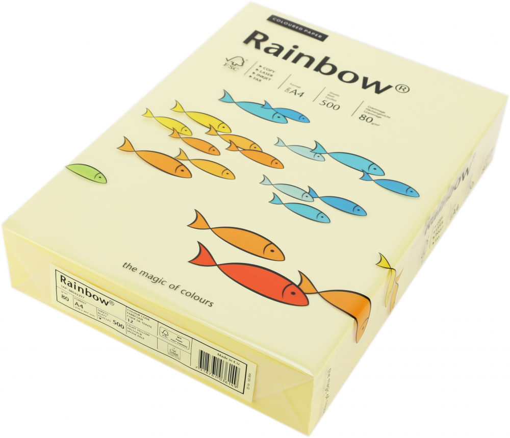 Papier kolorowy Rainbow, A4, 80g/m2, 500 arkuszy, jasny żółty (R12)